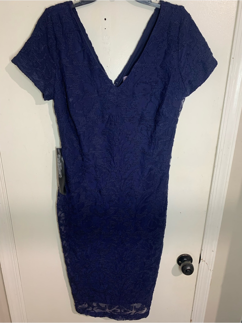 JS Collections Navy Lace Midi Dress with V-Neck